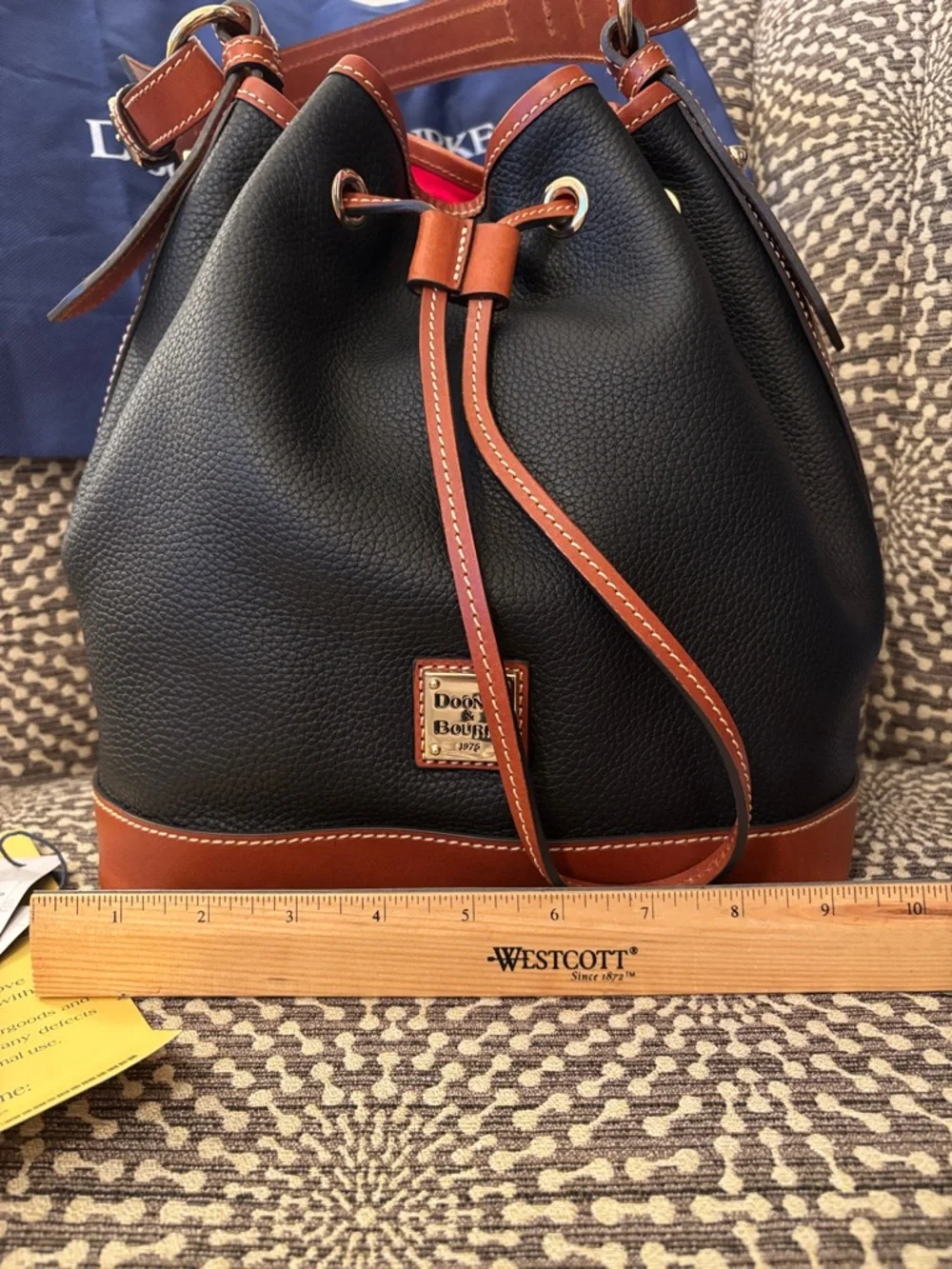 SALE Dooney & Bourke Drawstring Tote Shoulder Bag Dust Bag Tag Black Leather - Picture 11 of 13